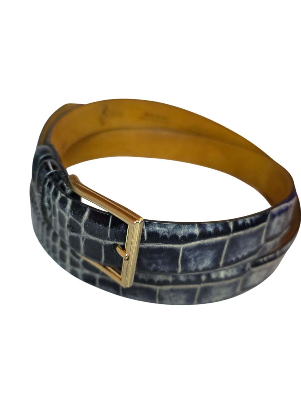 LeJon Italian Calfskin Leather Navy Croc Embossed Belt Sz 52